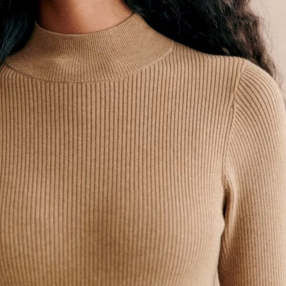 NWOT Sezane Harper Dress in Light Camel Midi Long Sleeves Wool Cotton Button - Picture 3 of 11